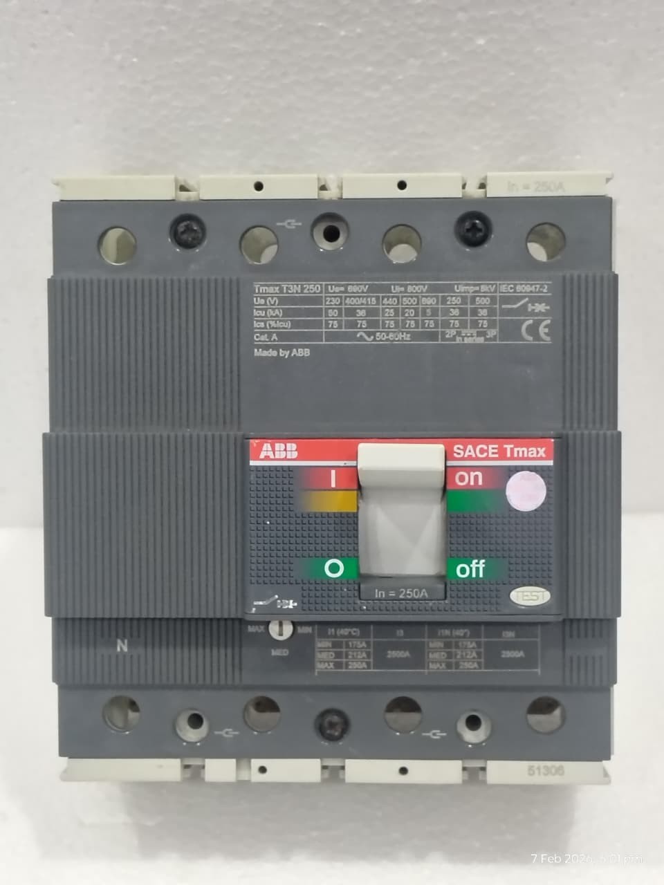 ABB SACE TMAX T3 N 250 1SDA051306R1 4 Pole 250Amp CIRCUIT BREAKER