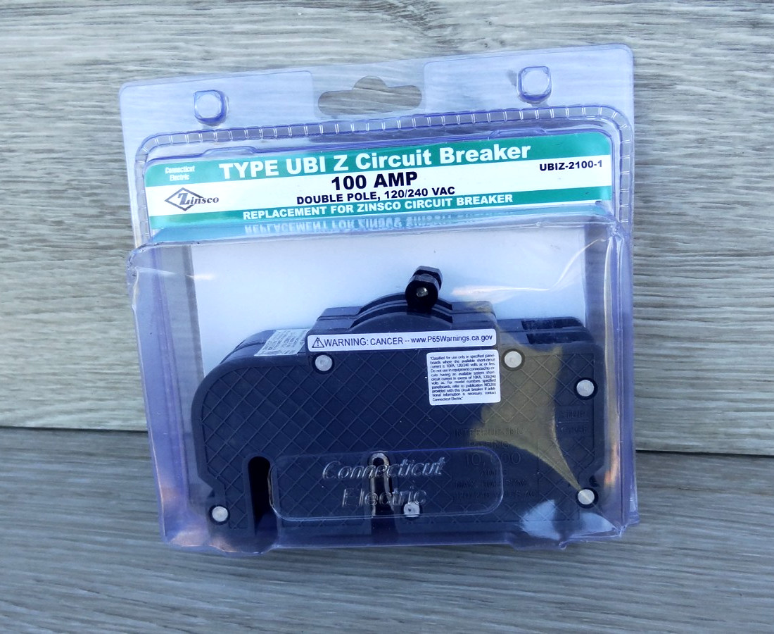 Zinsco UBIZ-2100-1 Type UBI Z Circuit Breaker 100 AMP Double Pole 120/240 VAC