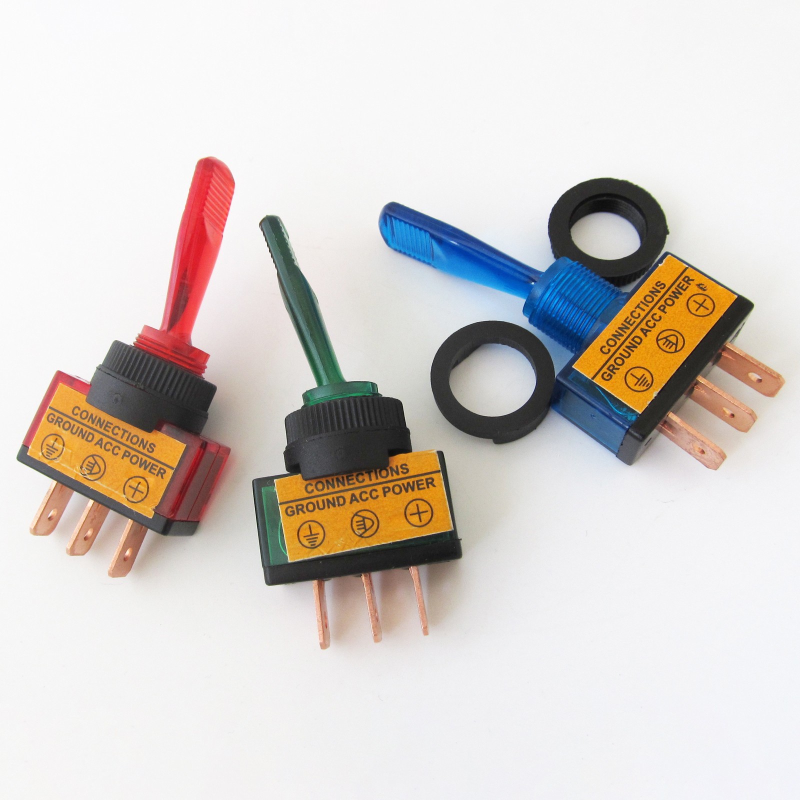 1pc 12V 20A 3pin SPST ON/OFF Toggle Button Switch For Car Green Red Blue 3 Color