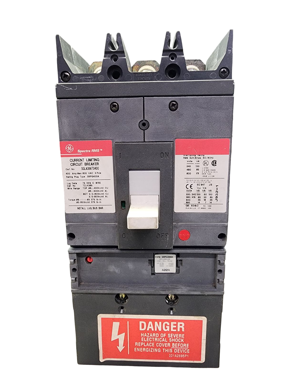 GE Spectra RMS SGLA36AT0400 Circuit Breaker 400A Frame 600V 3‑Pole with 400A Rat