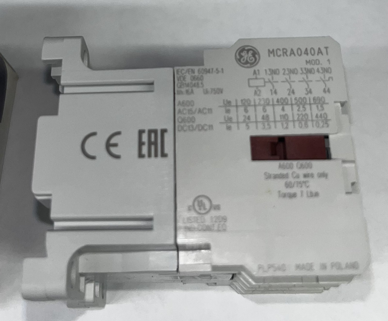 GE ABB MCRA040ATW REL 4NO 480V AC COIL STD TERM **PRICE PER EACH**