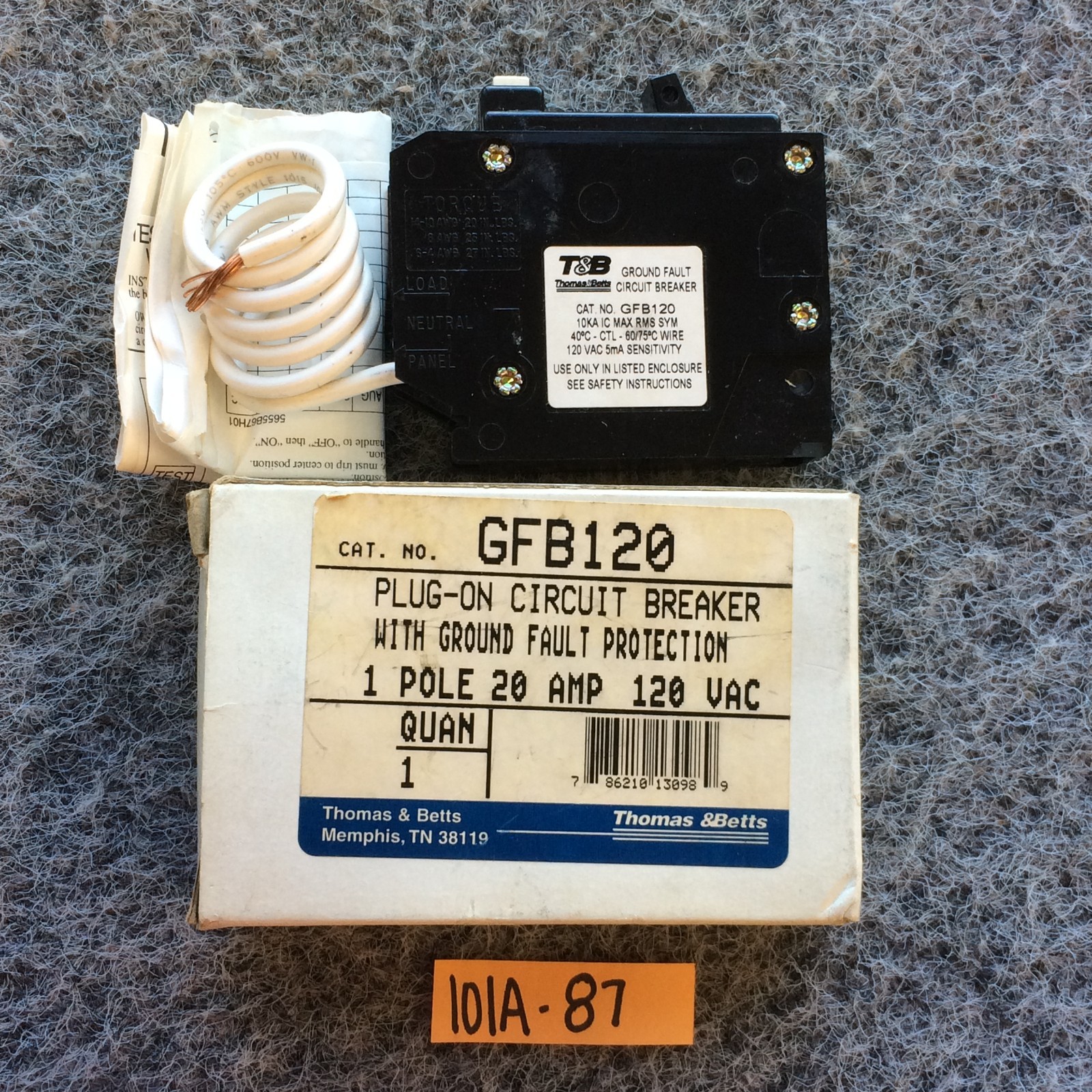 NEW Thomas & Betts GFB120 Circuit Breaker, 20A, Single Phase, 1-Pole