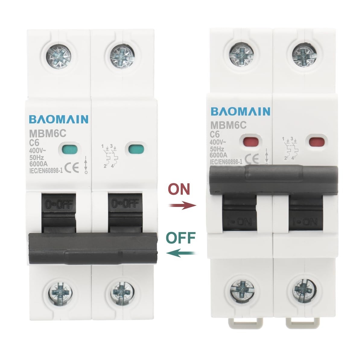 Miniature Circuit Breaker 2-Pole 6A DZ47-63 C6 400VAC, DIN Rail Mount MCB 2P,…