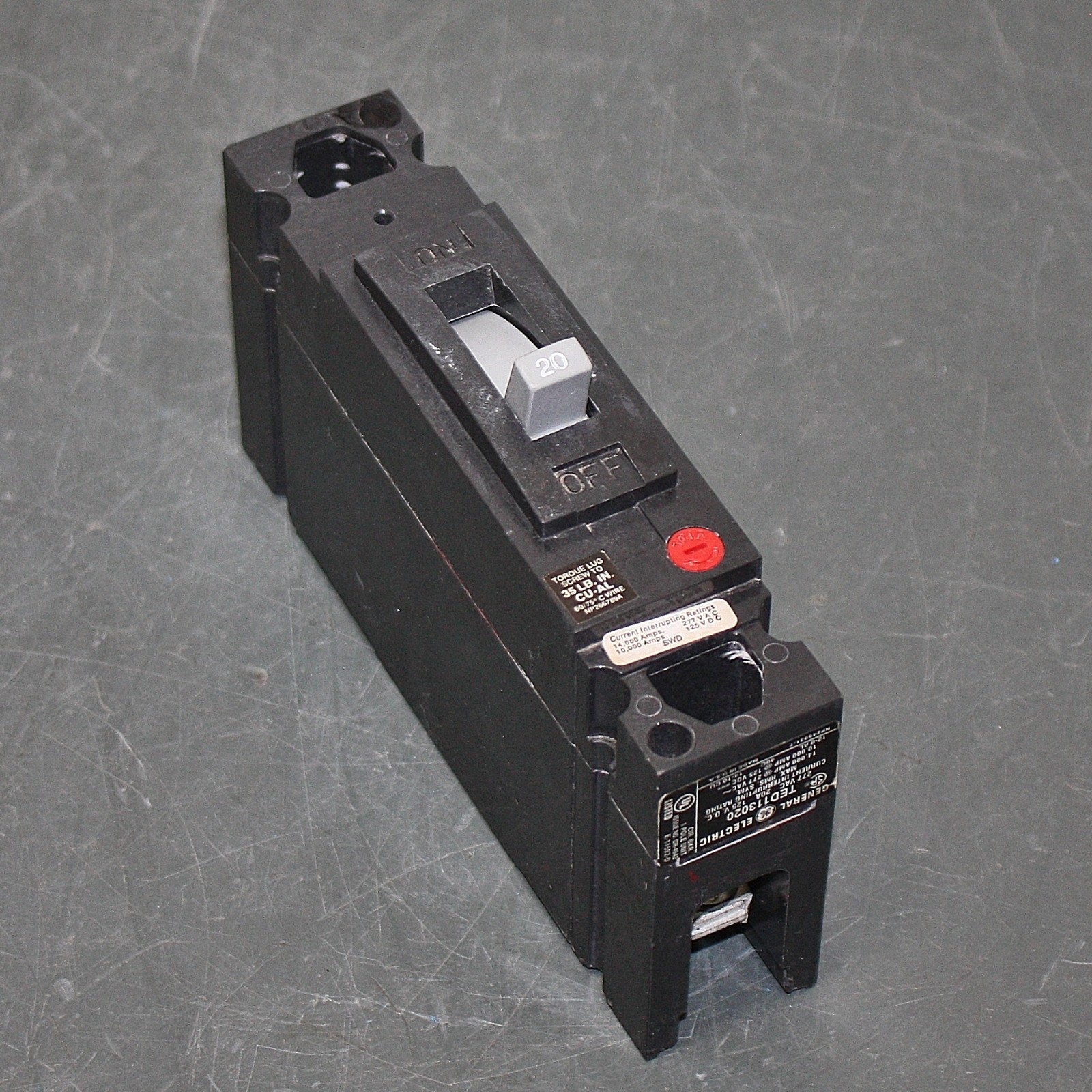 GE Molded Case Circuit Breaker TED113020, 20A, 277V AC