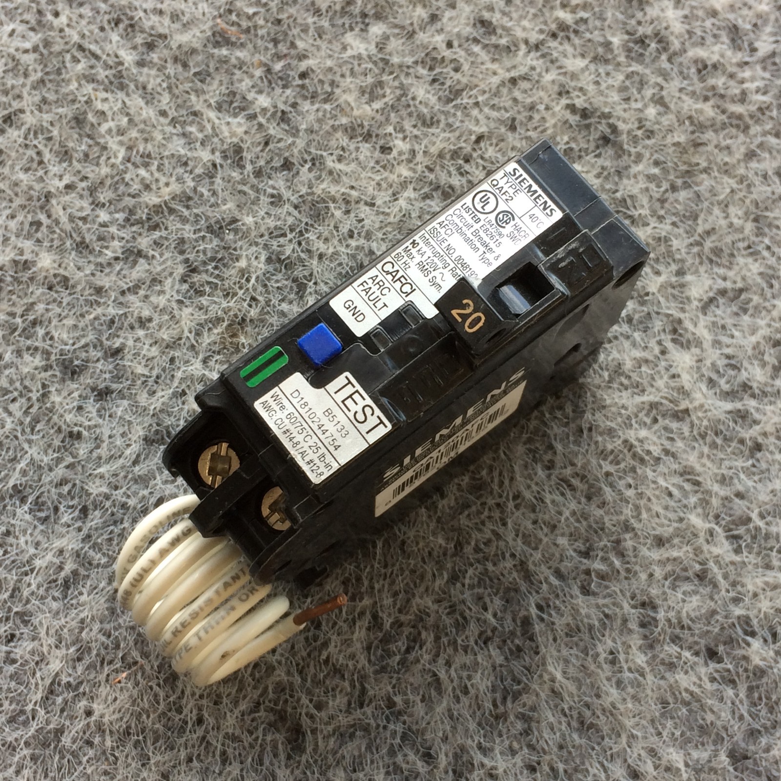Siemens QA120AFC 20-Amp Single Pole 120-Volt Plug-On Combination AFCI Breaker