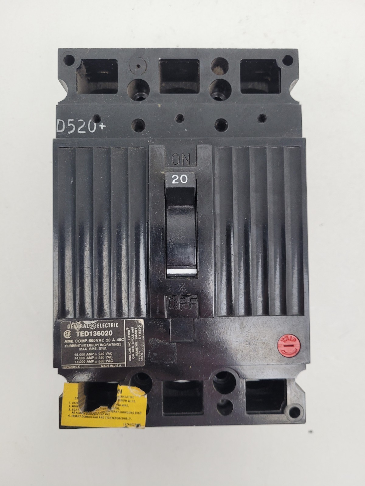 TED136020 GE 20 Amp 200 Volt Circuit Breaker – Next Day Option – Flaw