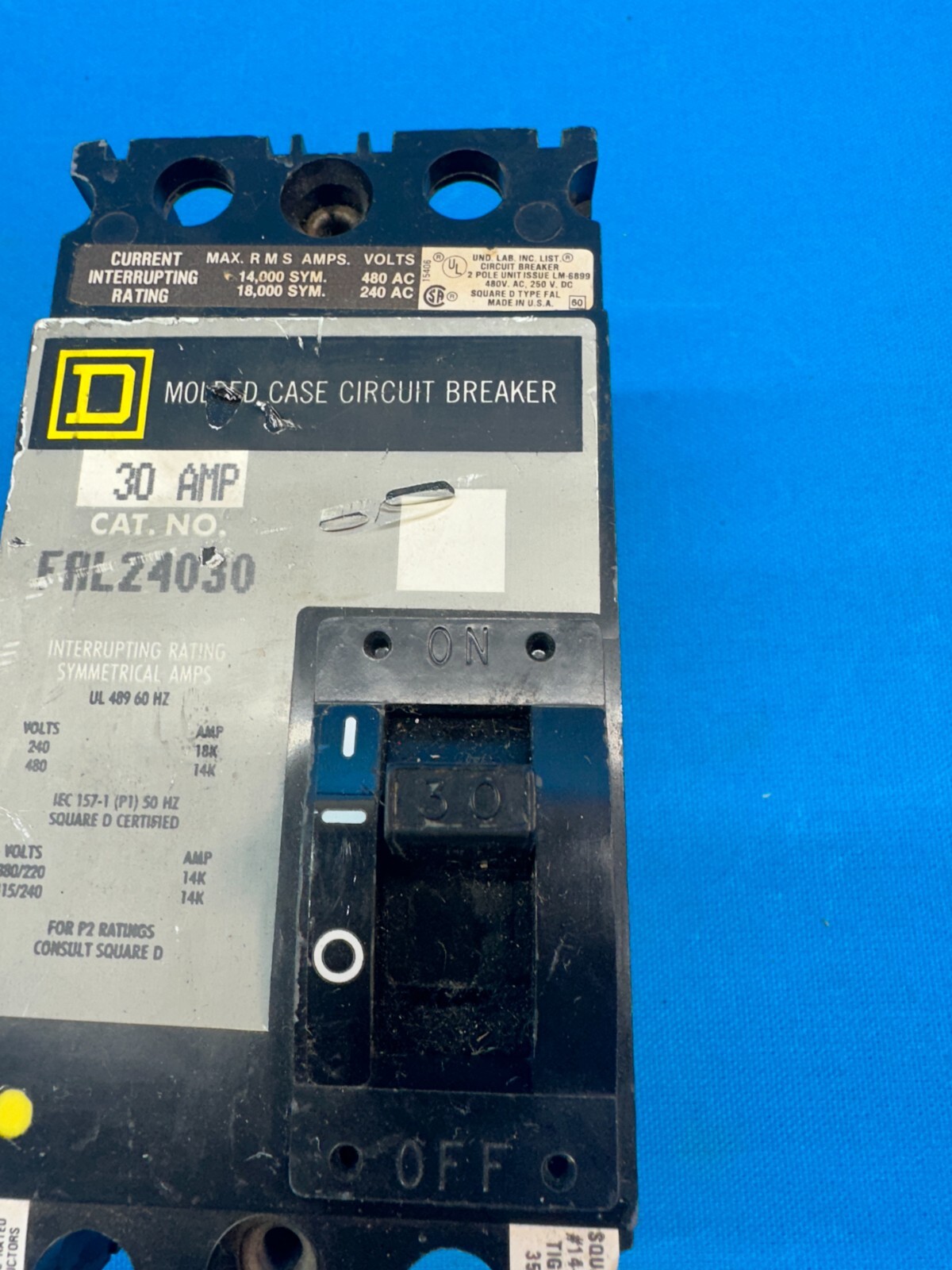 Square D FAL24030 30Amp 480Volts 2-Pole Molded Case Circuit Breaker