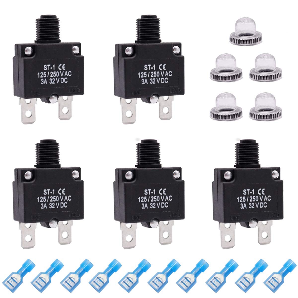 mxuteuk 5Pcs 3Amp Circuit Breakers Push Button Manual Reset 125/250V AC 32V D…