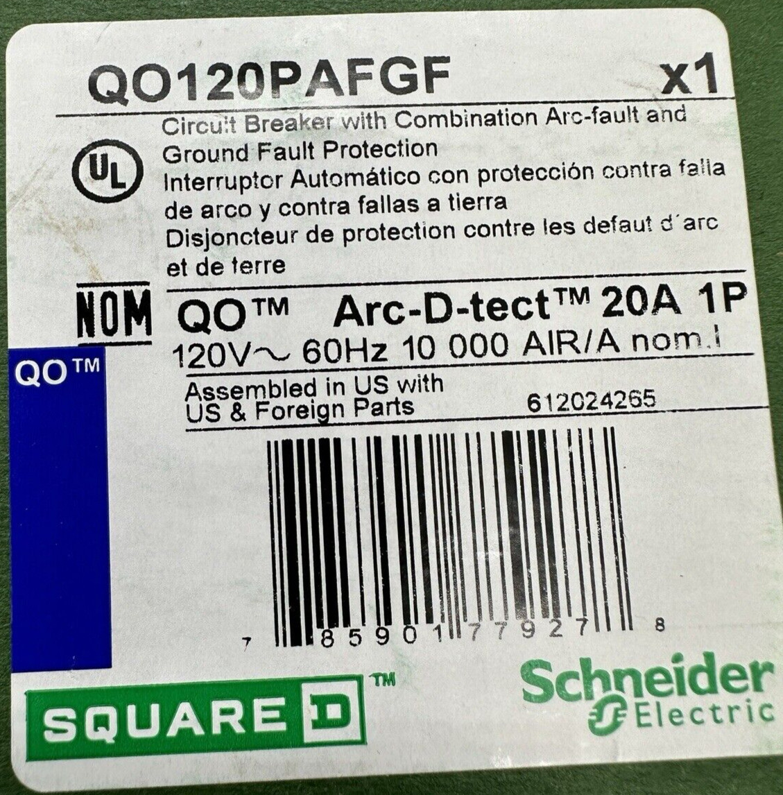 NEW Square D QO120PAFGF/QO120PDF 20 Amp Single Pole Dual Function Breaker