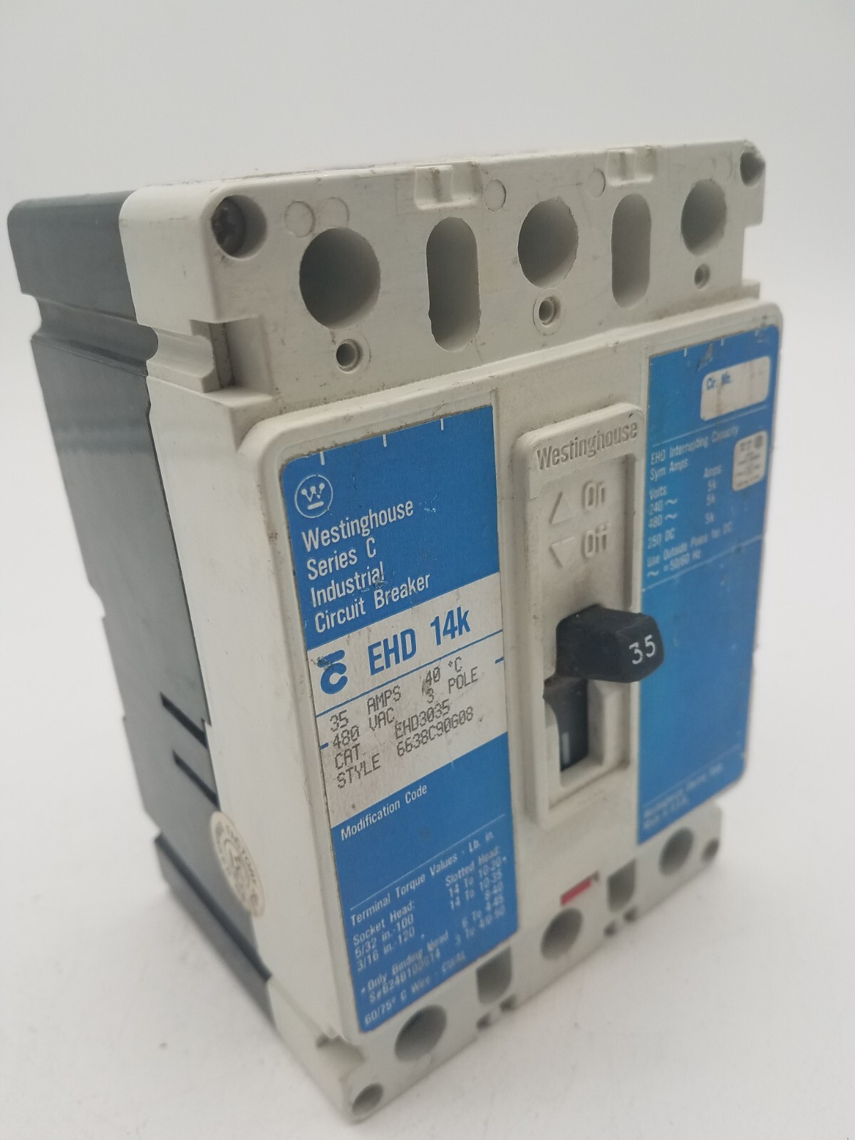 Westinghouse EHD3035 Circuit Breaker 35A 480V 3P EHD 14KA Blue Label Used