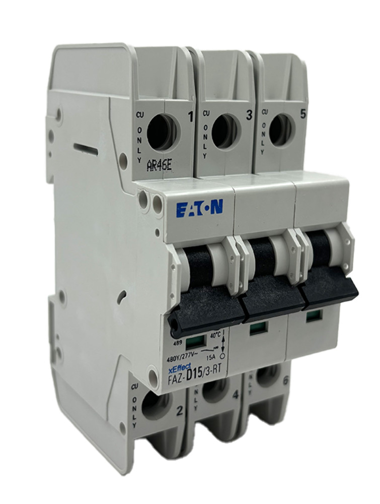 Eaton FAZ‑D15/3‑RT Breaker 15A 3‑Pole 480Y/277V 15kA Type D DIN Rail Industrial