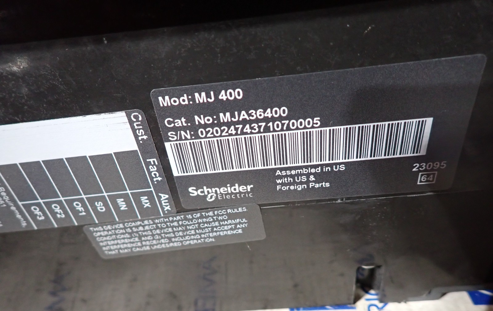 New Square D MJA36400 400 Amp65kA@480v 600 VAC 3 Pole PowerPact M I-Line Breaker