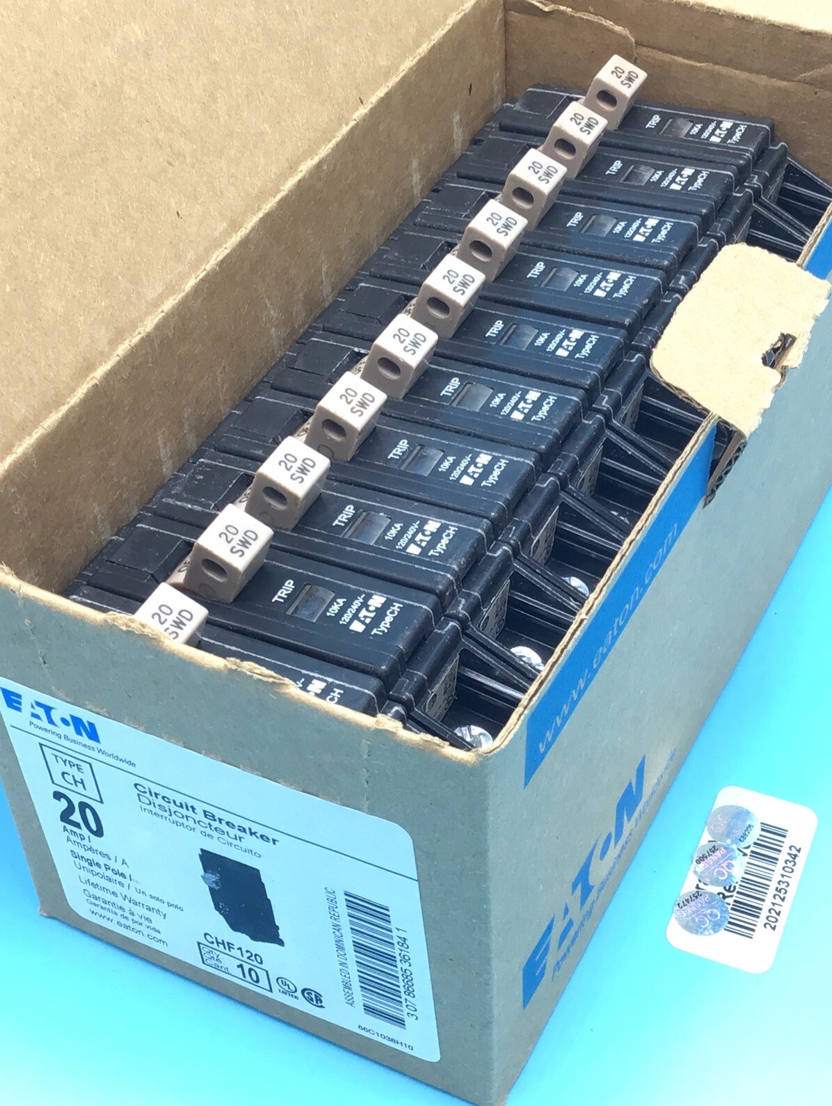 Lot Of 10 New Circuit Breakers Eaton Cutler-Hammer CH120 CHF120 20 Amp 1 Pole $$