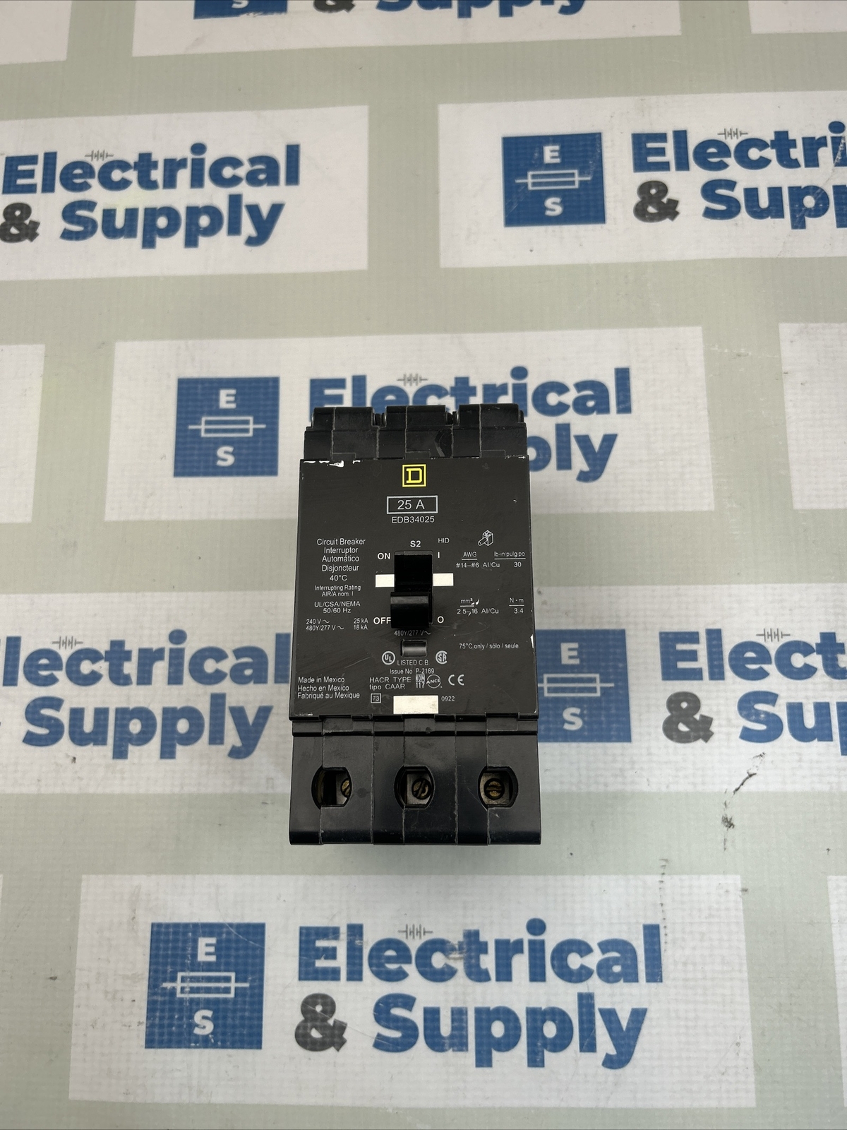 EDB34025 25 Amp 480Y/277 VAC 3 Pole Bolt-On Circuit Breaker square D Surplus