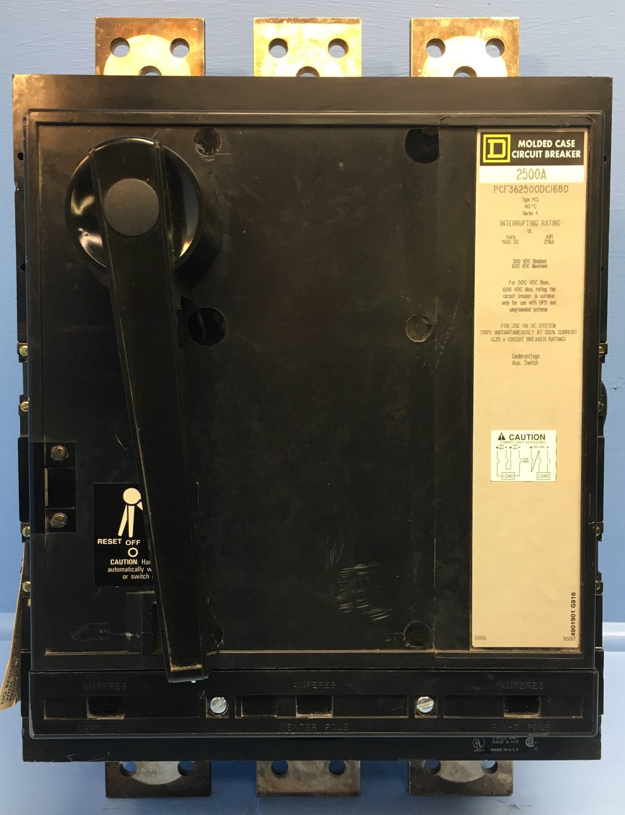 Square D PCF362500DC1680 2500A DC Circuit Breaker w Aux & UVR PCF362500 2500 Amp