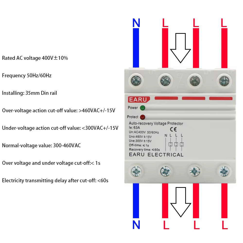 40A 63A AC 230V 400V Din Rail Automatic Recovery Reconnect over Voltage under Vo