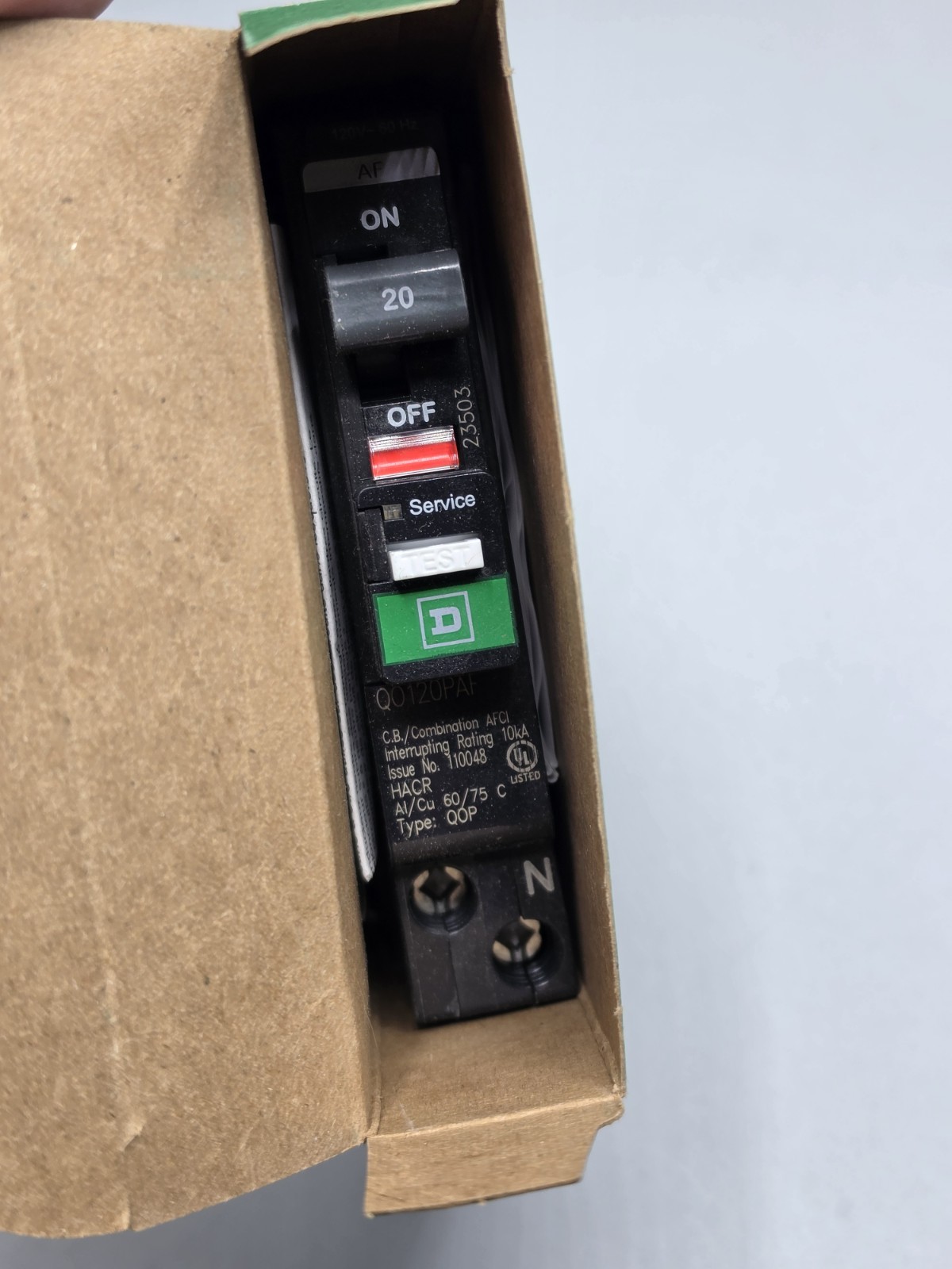 10 PCS QO120PAF SQUARE D QO 1P 20A ARC-FAULT PLUG-ON NUETRAL CIRCUIT BREAKERS