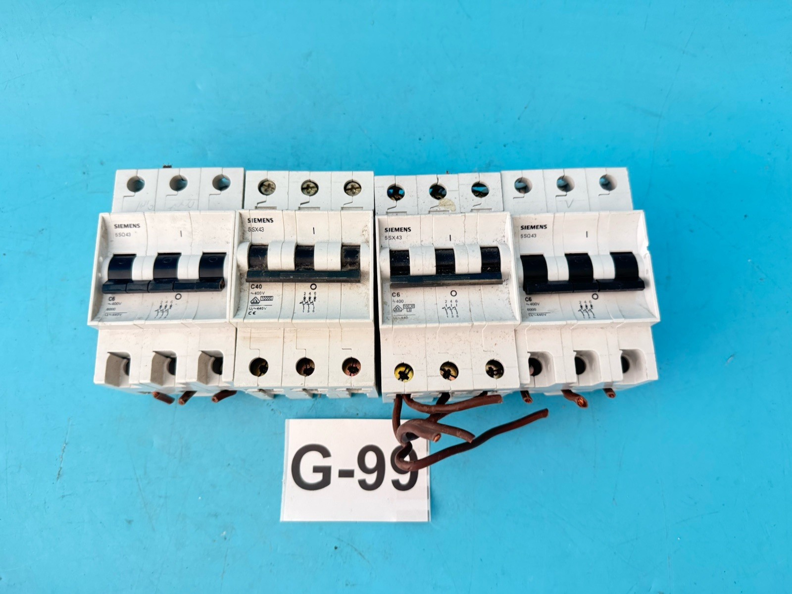 Lot of 4 Siemens 5SX43 3-Pole Circuit Breakers C6 C40 400V DIN Rail MCB