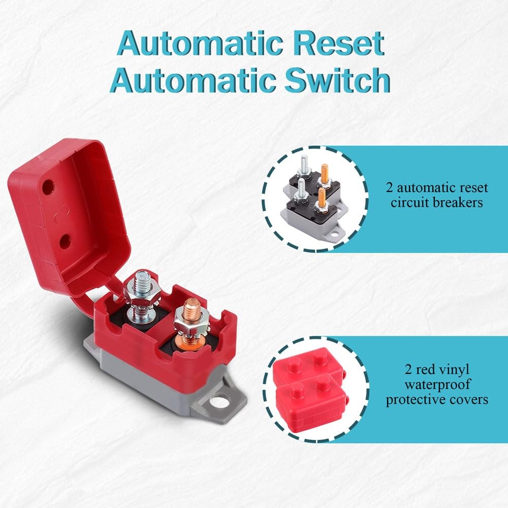 2PCS DC 12V-24V Automatic Reset Circuit Breaker with Cover Stud Bolt, 40A Car…