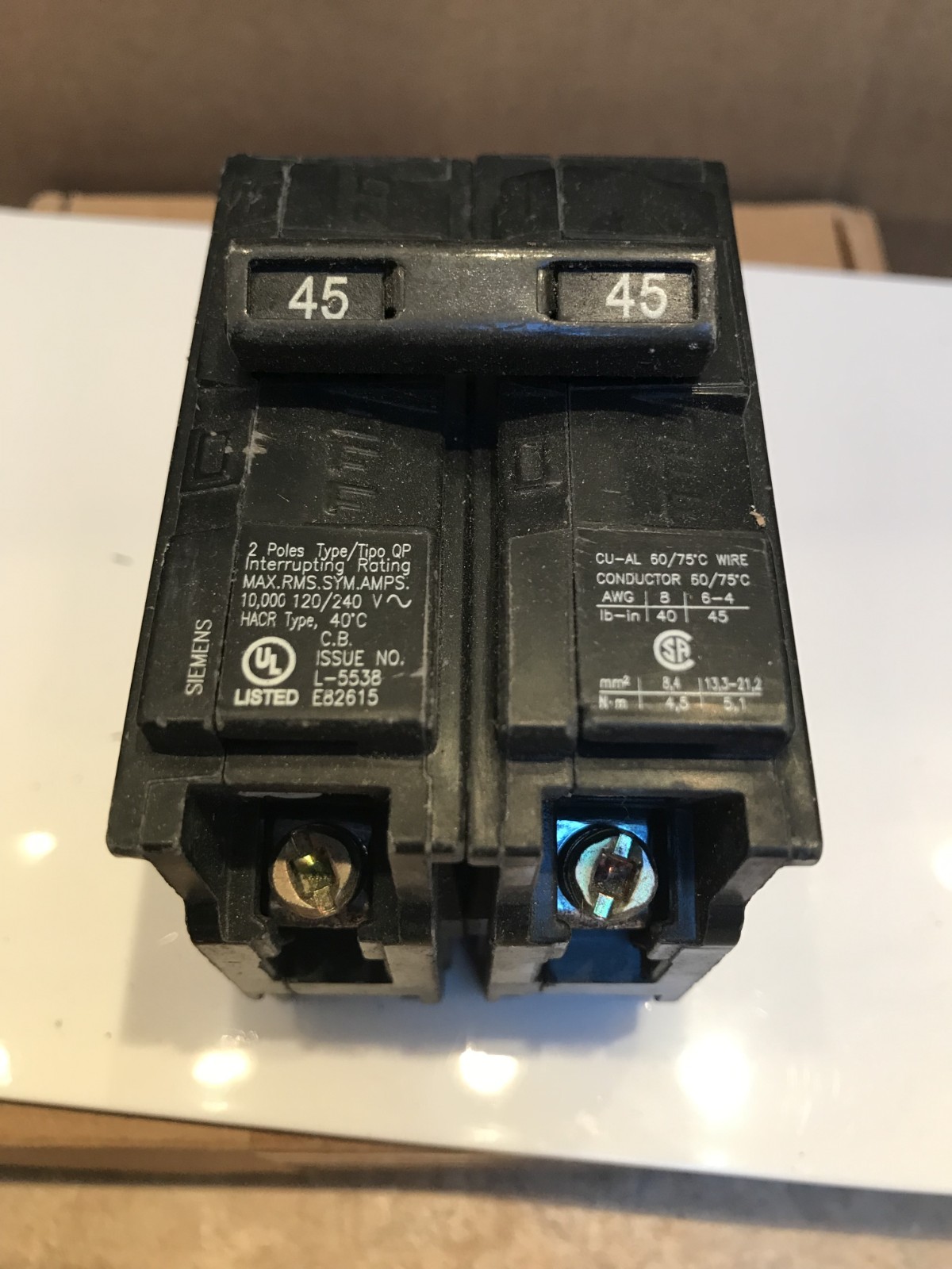 Siemens Q245 45 Amp 2 Pole 120/240V Type QP Circuit Breaker