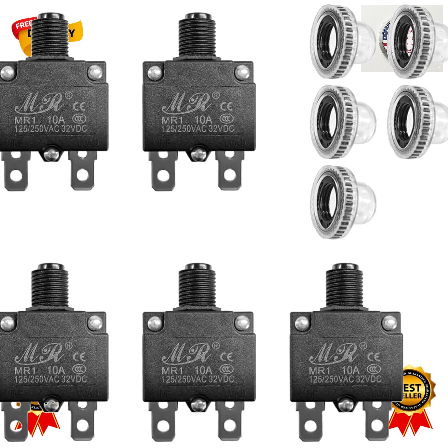 Compact 5 PCS Circuit Breaker Set – Overload Protection and Waterproof Cover