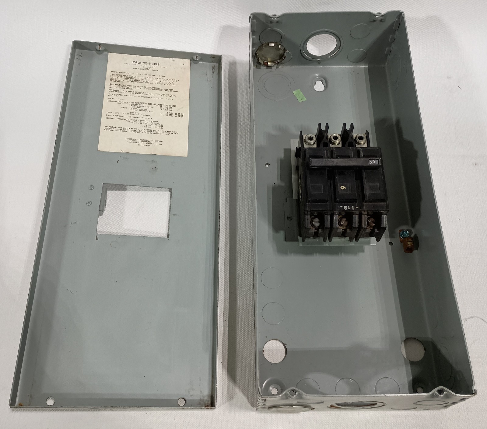 50A Breaker Disconnect Indoor Three Phase Crouse-Hinds TQL32050 E13207 LP00306 M