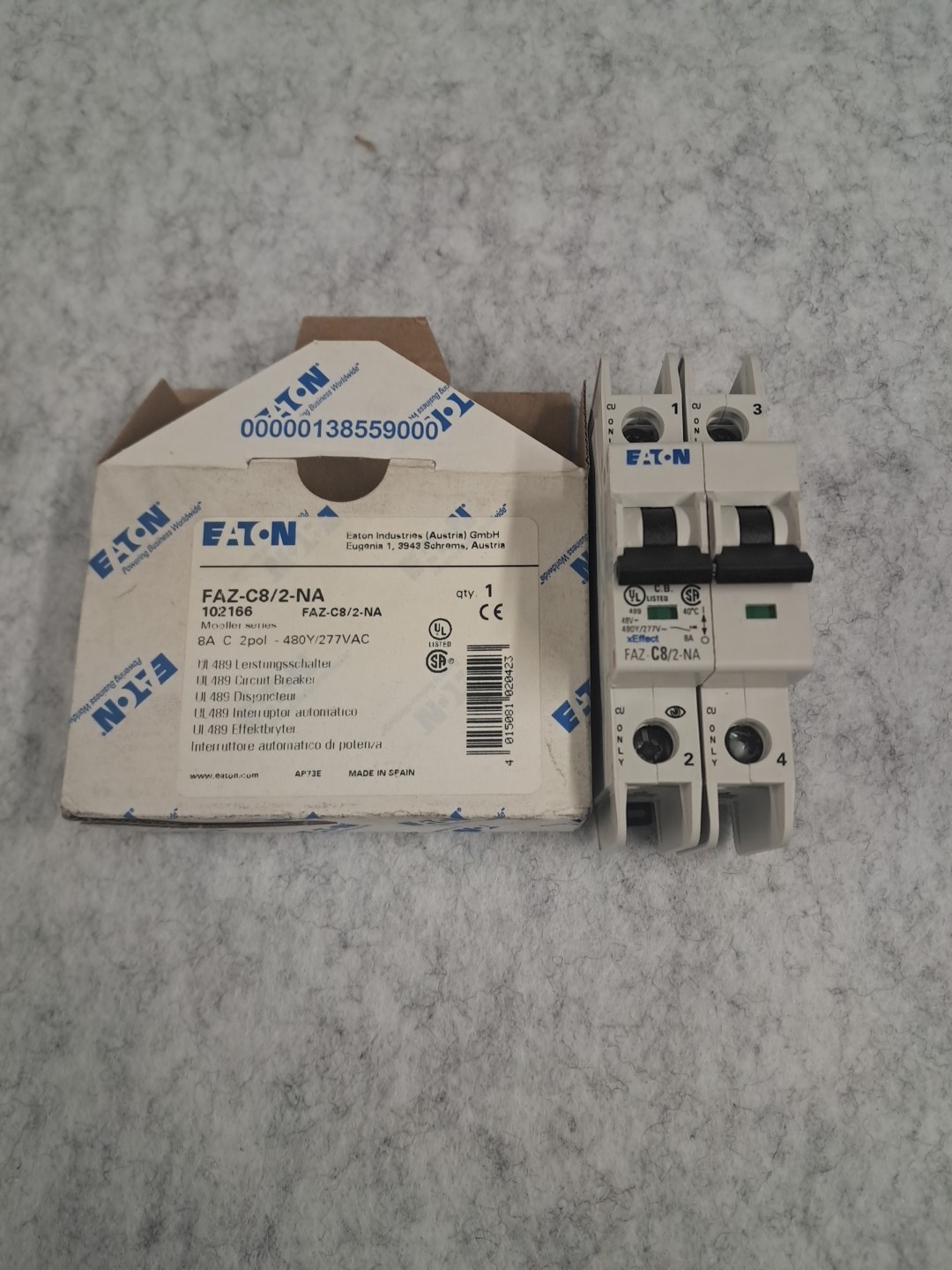 Eaton FAZ-C8/2-NA 2 Pole 8A Trip C Miniature Circuit Breaker 102166