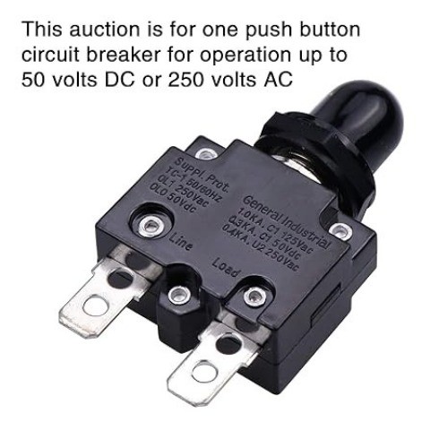 20 Amps Push Button Circuit Breakers, AC 125/250V DC 50V Thermal Ove Size: 20A