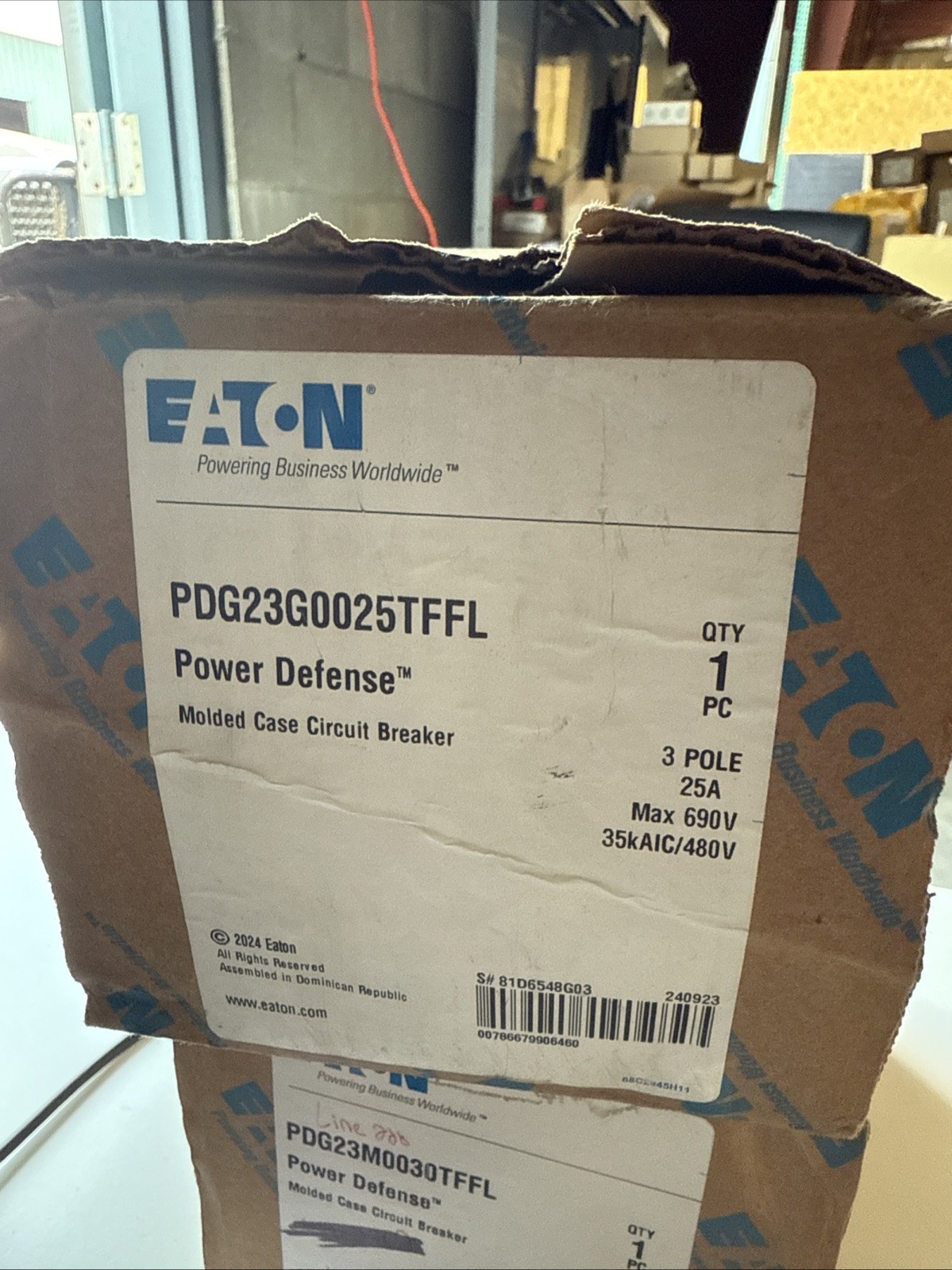 New Take Out Eaton PDG23G0025TFFL 25 amp 3P 35kA@480v Power Defense Breaker