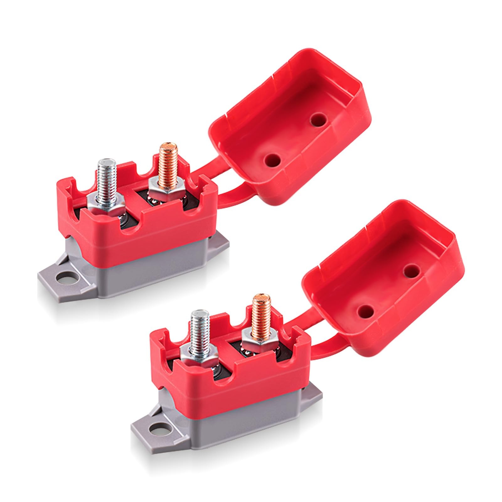 2 PCS DC 12V – 24V 50Amp Automatic Reset Circuit Breaker for Car, 50 Amp, Red