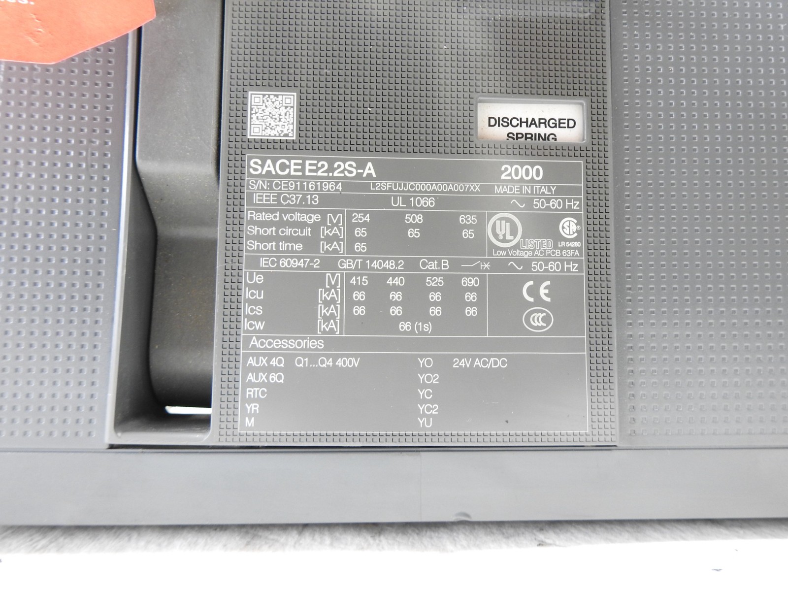 ABB SACE E2.2S-A Emax2 2000A 3P Breaker With Ekip Hi-Touch LSI – NEW READ DESC