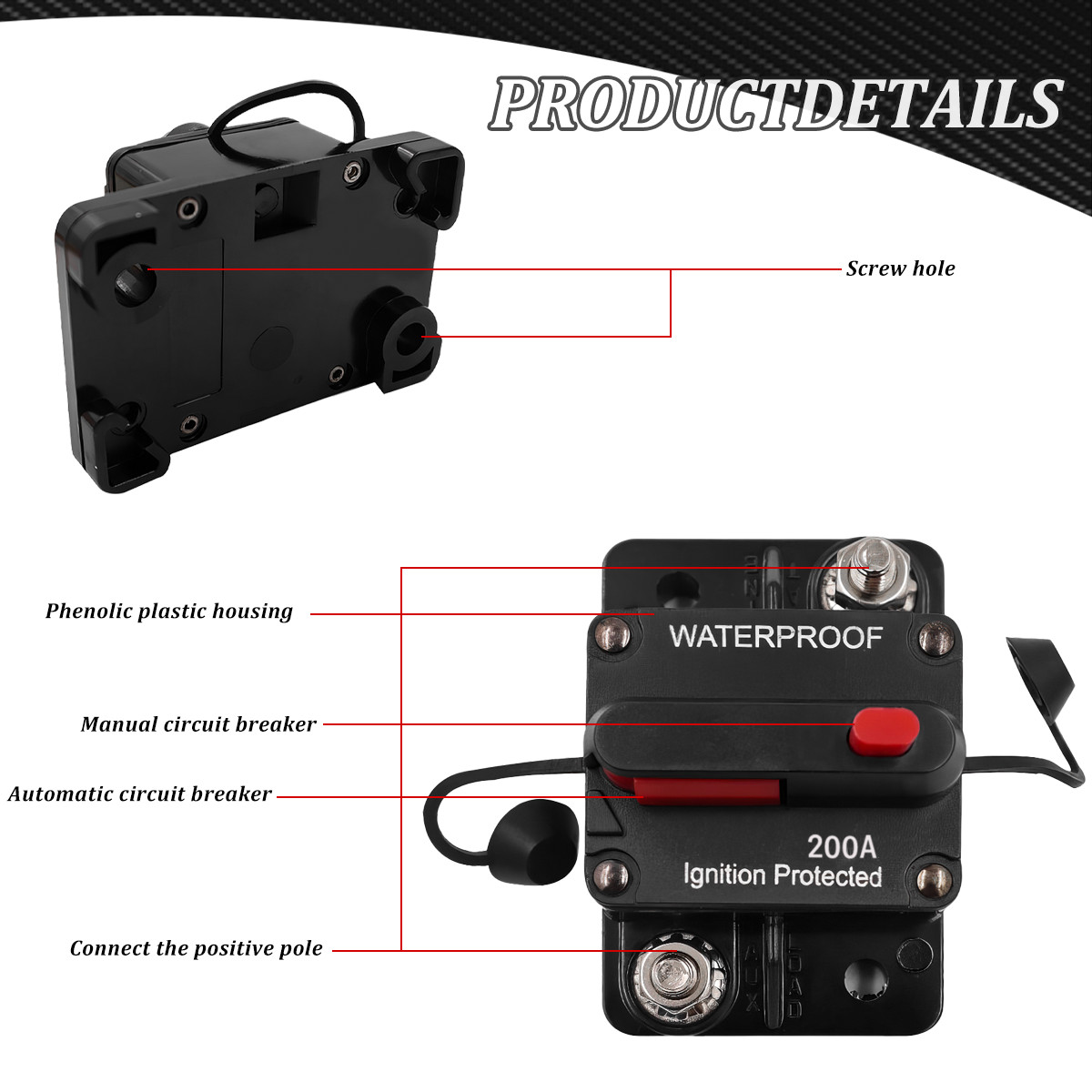 60-200A 12V-48V DC AMP Circuit Breaker Resettable Fuse Car Boat Auto Waterproof