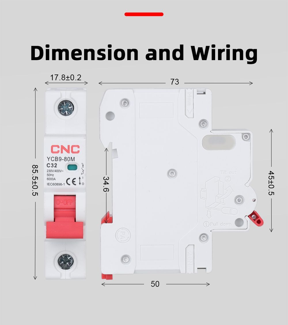 Miniature Circuit Breaker 6/10/16/20/25/32/40/50/63/80A 50/60Hz 1P/2P/3P/4P