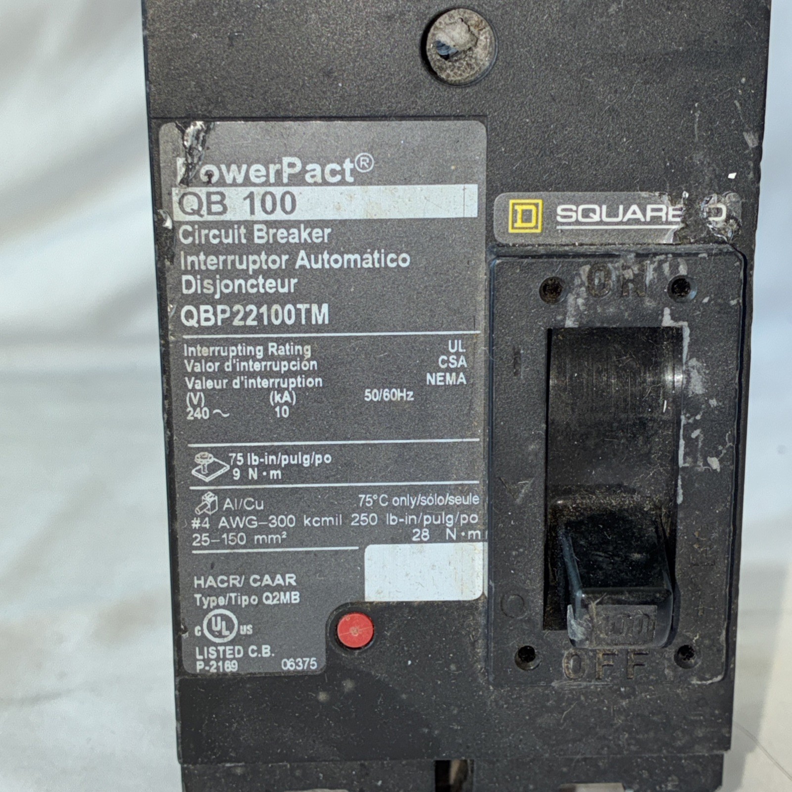 PowerPact Square D QB 100 QBP22100TM 2 Pole 240V Circuit Breaker
