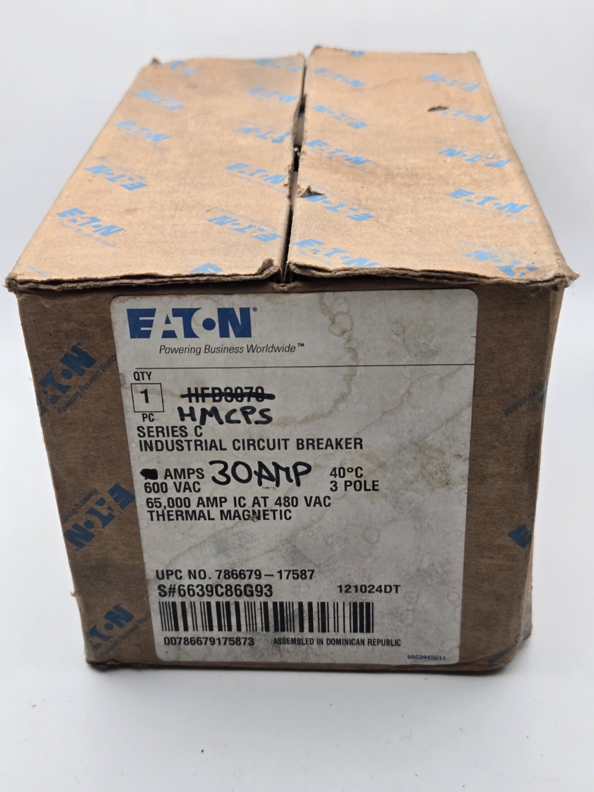 Eaton HMCPS030H1C Circuit Breaker, F-Frame, C,30A,3 Pole, 25kva