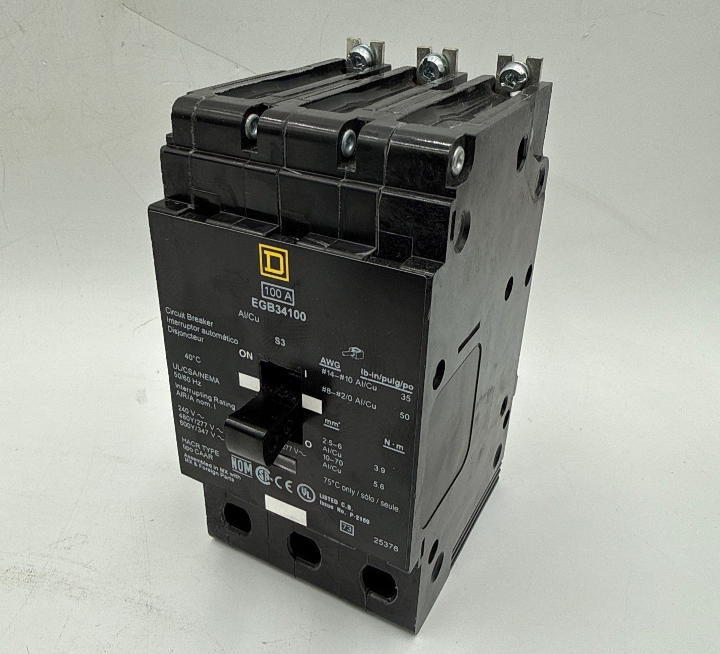 Square D EGB34100 Bolt on Circuit Breaker 100A 480V 3P EGB 100 Amp 3 Pole New