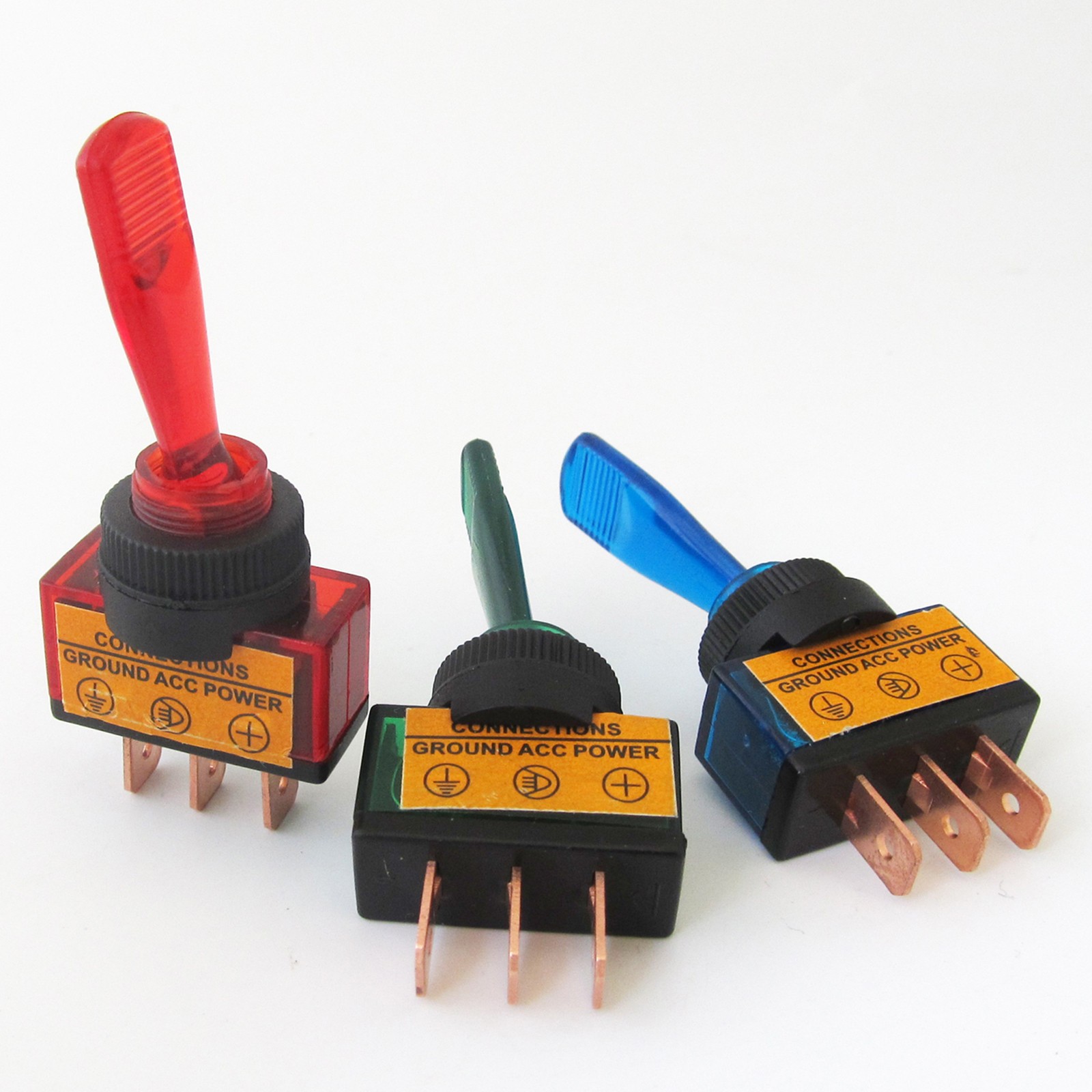 1pc 12V 20A 3pin SPST ON/OFF Toggle Button Switch For Car Green Red Blue 3 Color