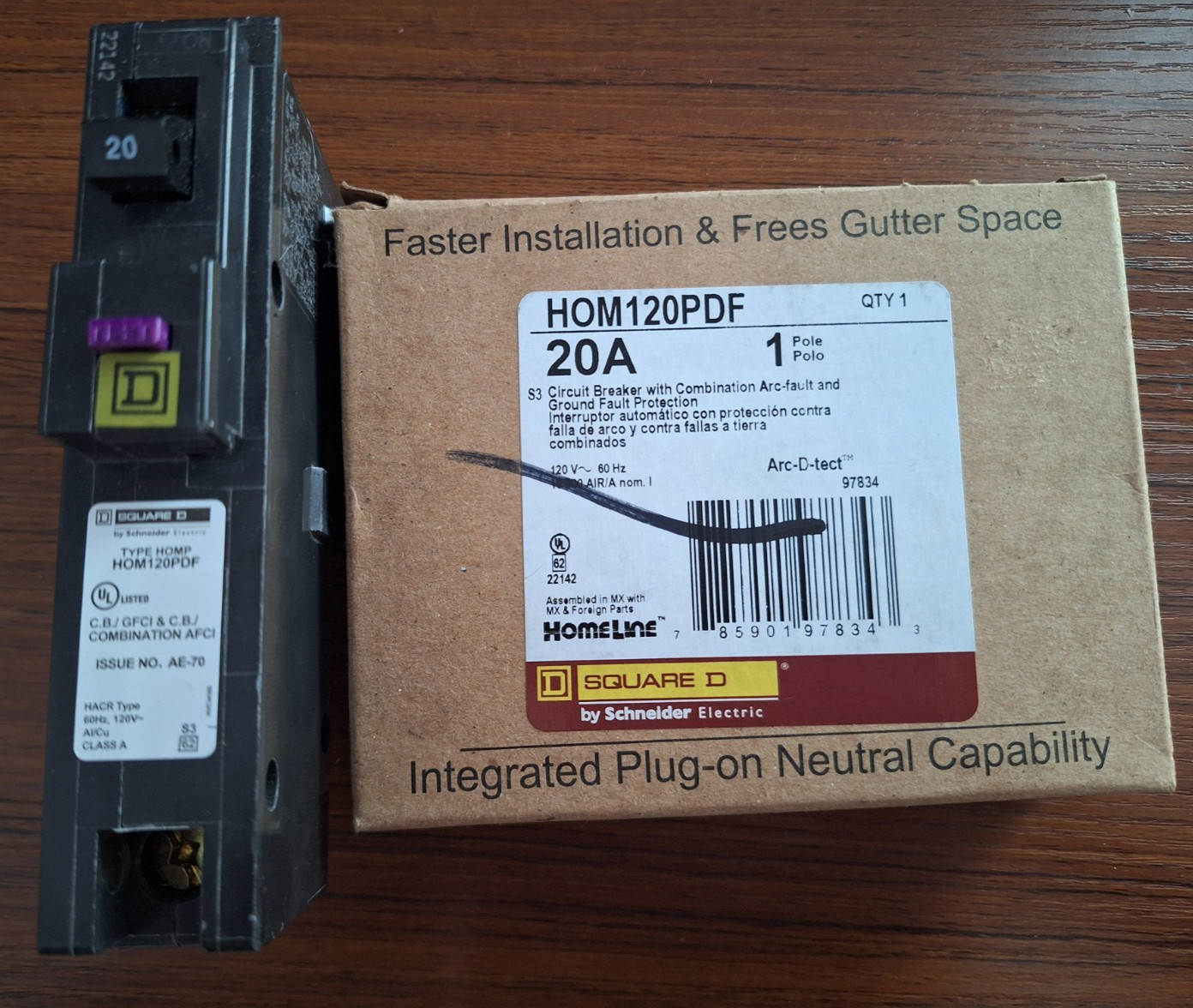 Square D HOM120PDF Circuit Breaker Combination Arc-fault Ground Fault 20A 1 Pole