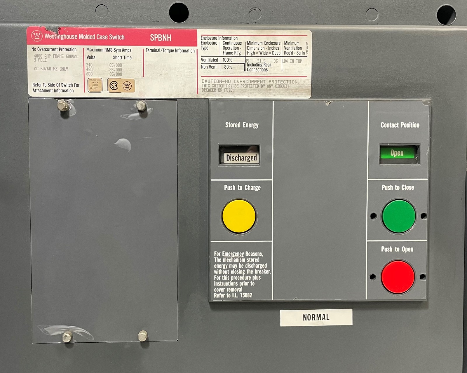 CH Westinghouse SPBNH 4000A EO Molded Case Switch w/ Shunt 3P 480/600V 4000 Amp