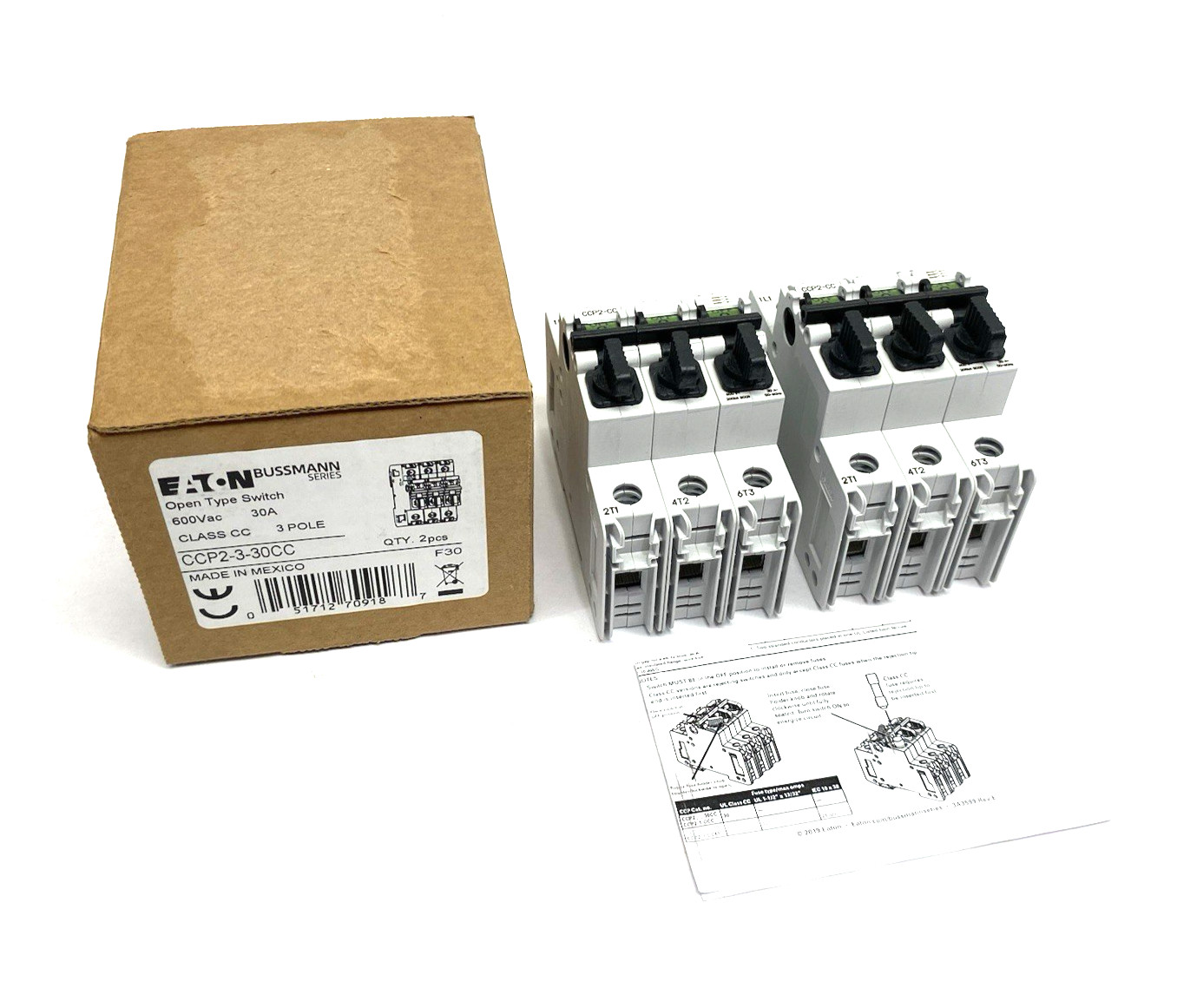 Eaton Bussmann CCP2-3-30CC Fusible Disconnect 3-Pole, Open Type Switch BOX OF 2