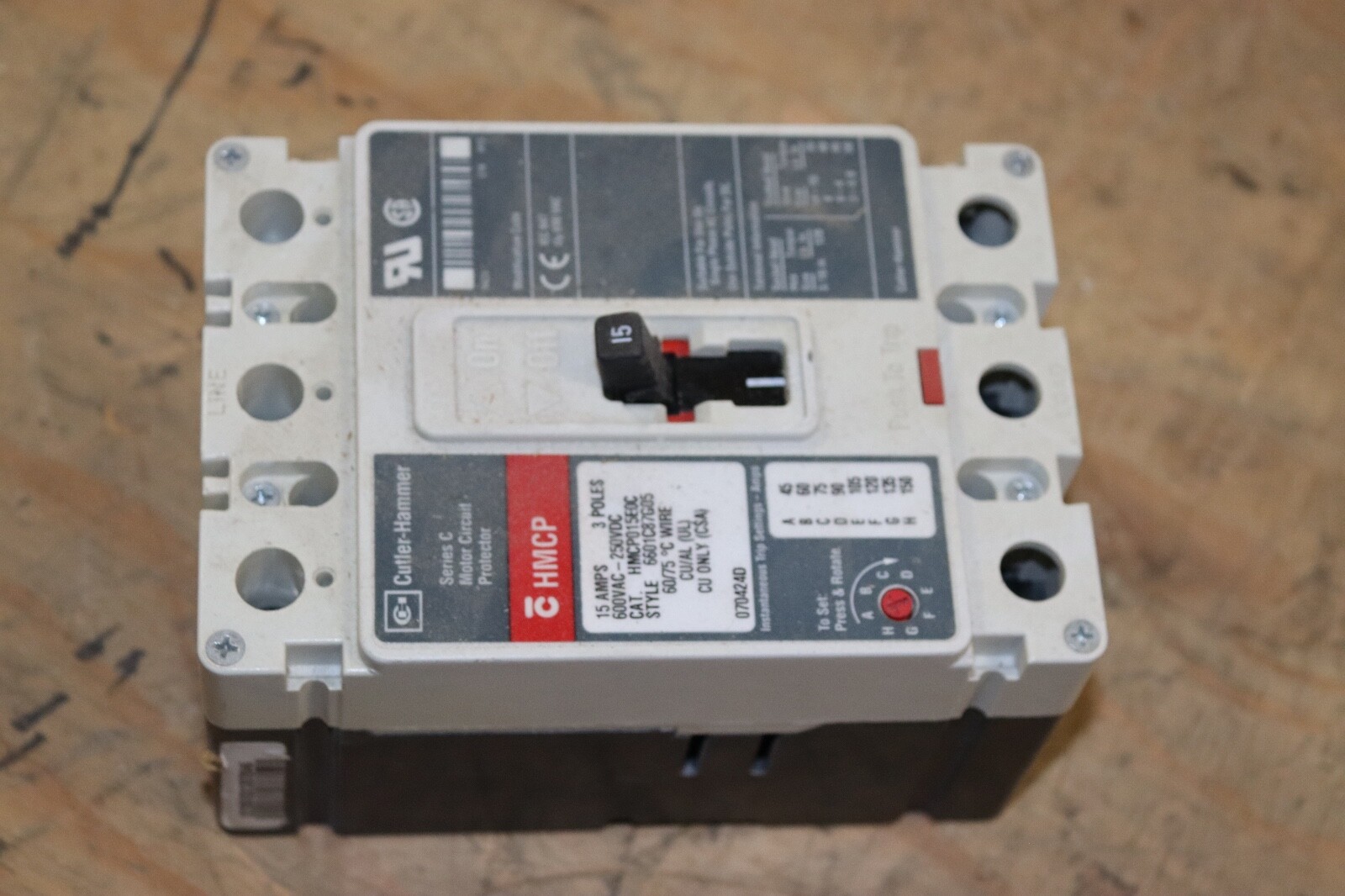 Cutler Hammer HMCP 3 Pole 15A 600VAC 250VDC HMCP015E0C Circuit Breaker