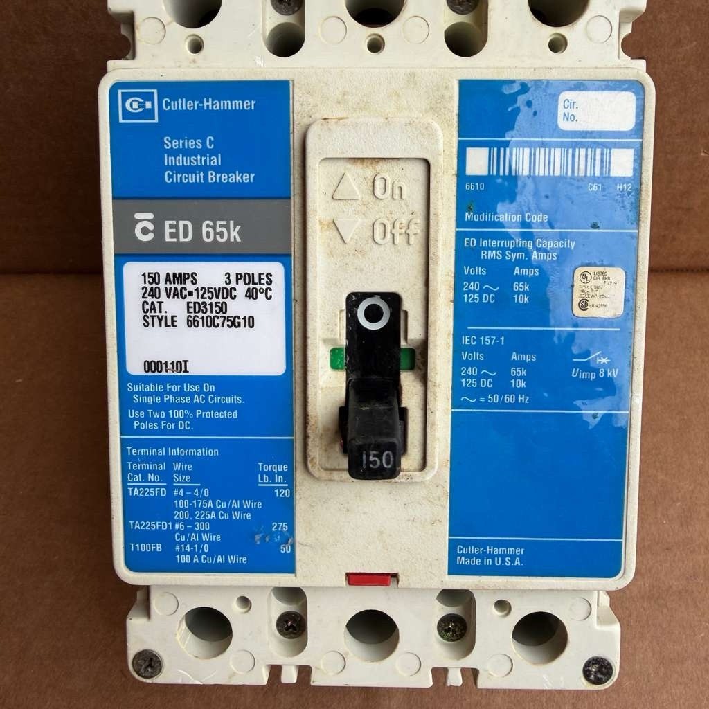 Eaton Cutler-Hammer ED3150 150A 3-Pole Circuit Breaker 240VAC 125VDC 65kA