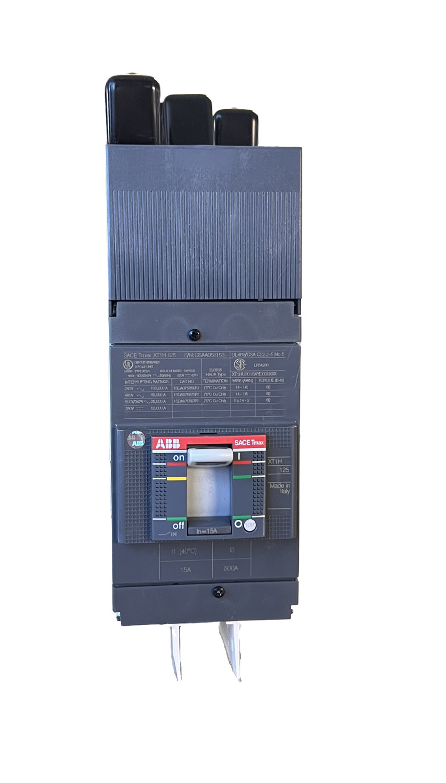 ABB XT1HU3015AYD000XXX Circuit Breaker 15A 3-Pole 600V XT1H Thermal Magnetic UL/