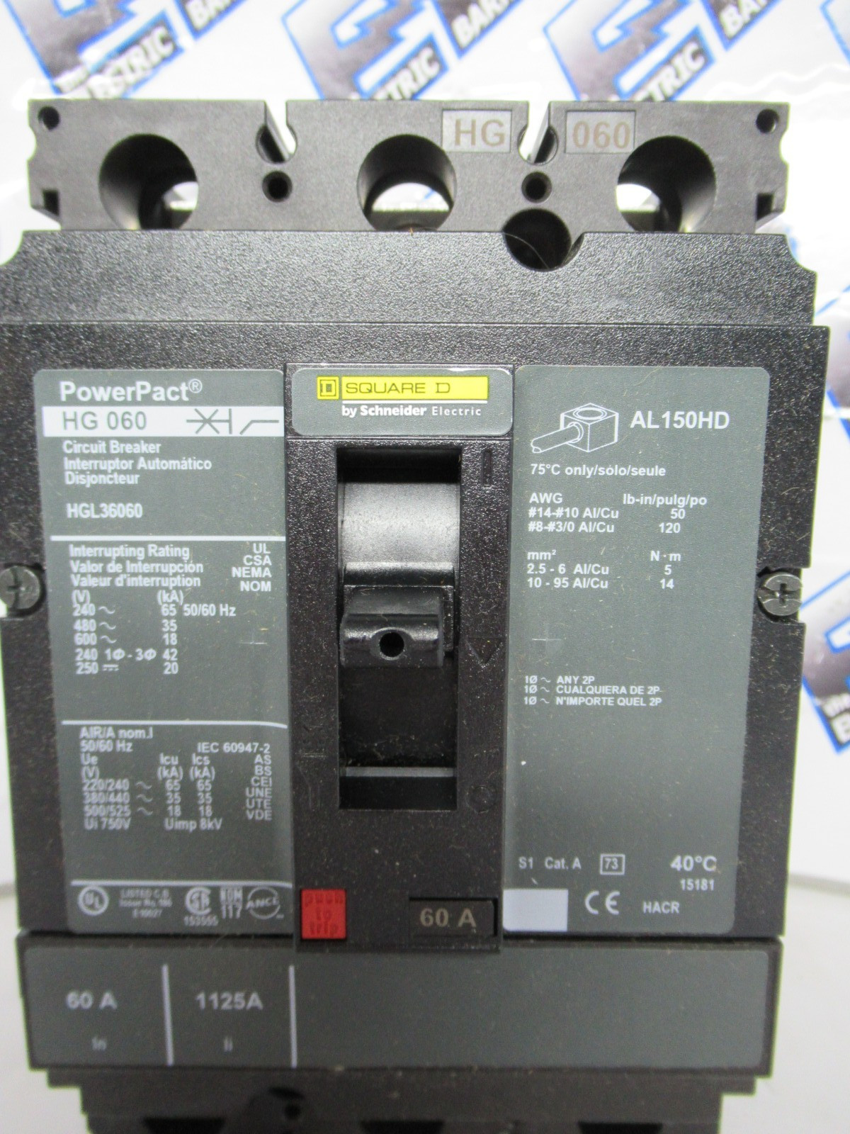 Square D HGL36060 Circuit Breaker 60 Amp 600 Volt 3 Pole 35K -NEW-O