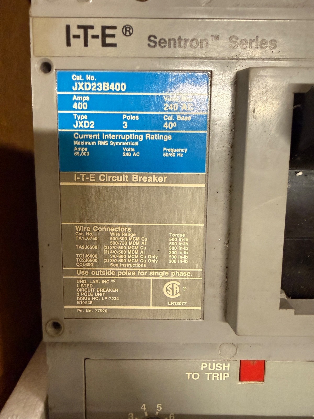 Siemens JXD23B400 3P 400A 240V Circuit Breaker (NEW)