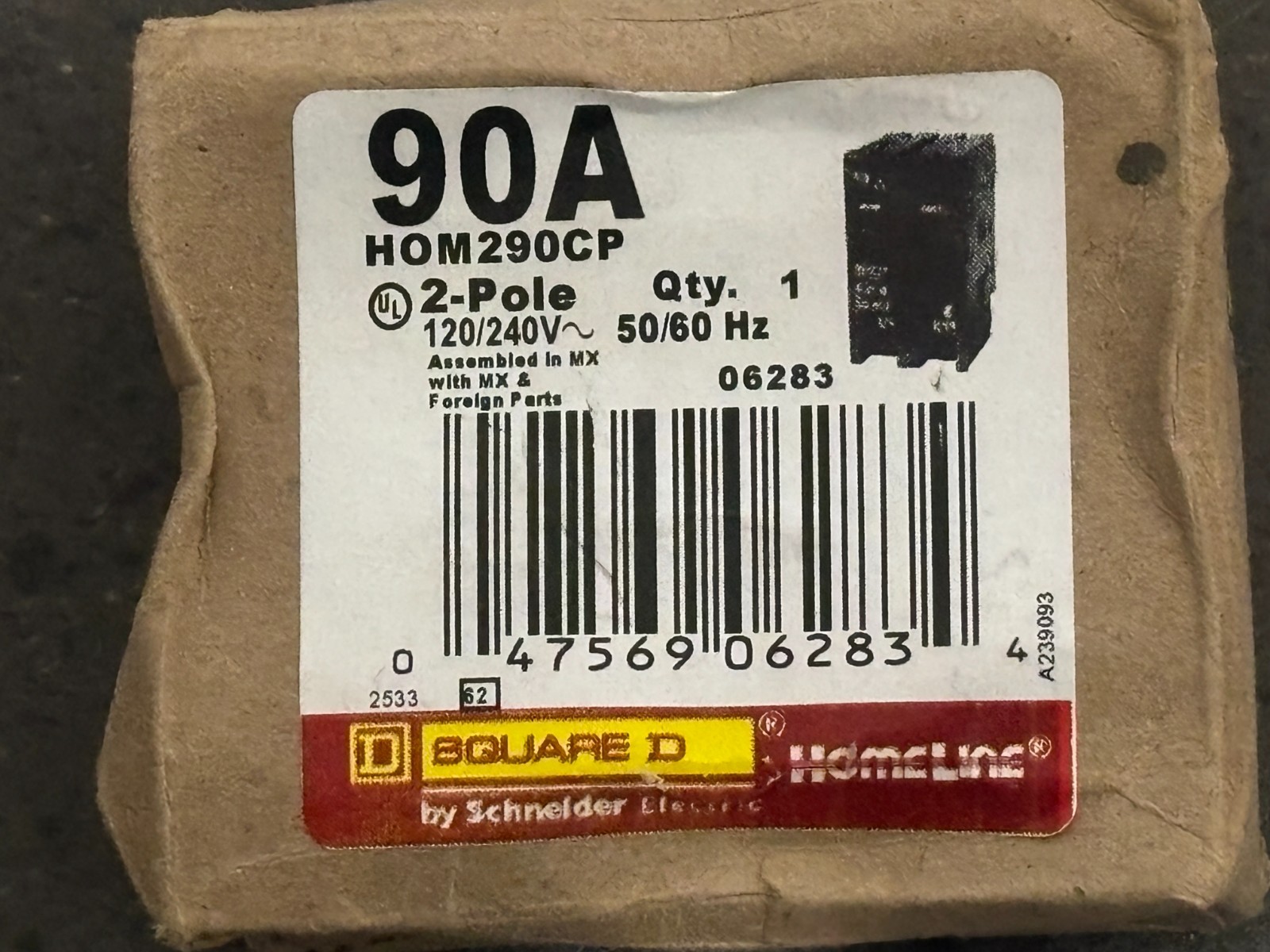 Square D Homeline 90A 2-Pole 120/240 Vac Mini Circuit Breaker – Black (HOM290CP)