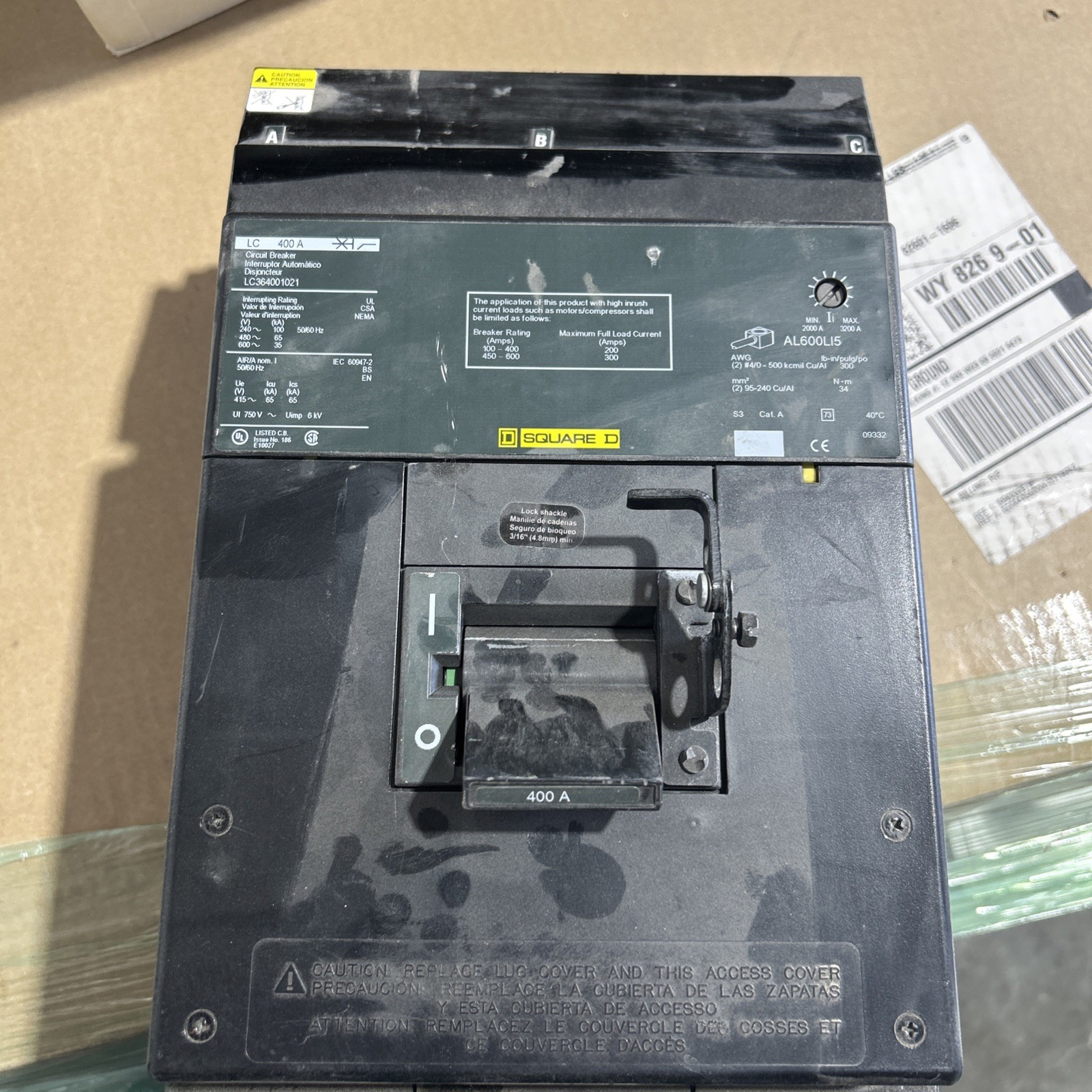 Square D LC36400 I-Line 400A 600V 3 Pole Molded Case Circuit Breaker