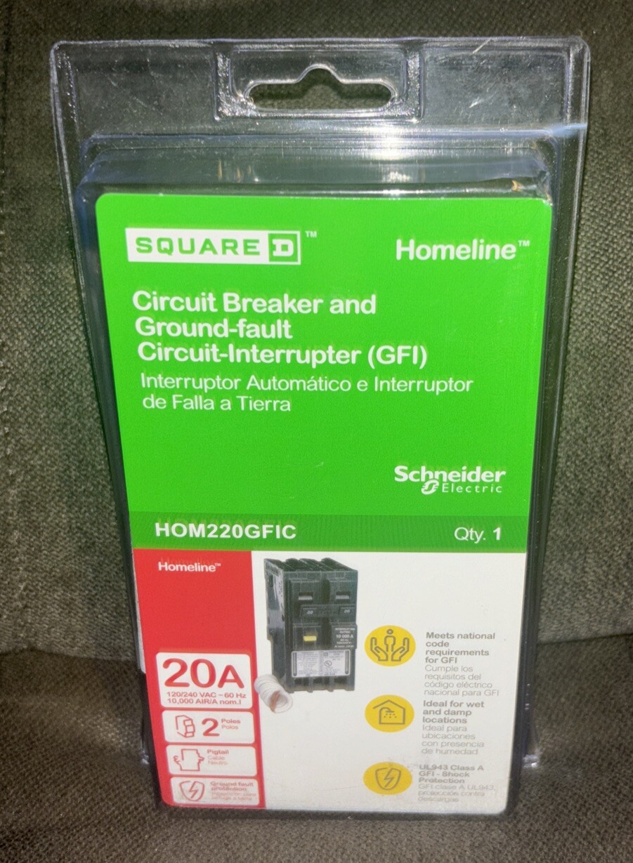Square D Homeline 20-Amp 2-Pole GFCI Circuit Breaker 🔌Model#{HOM220GFIC}
