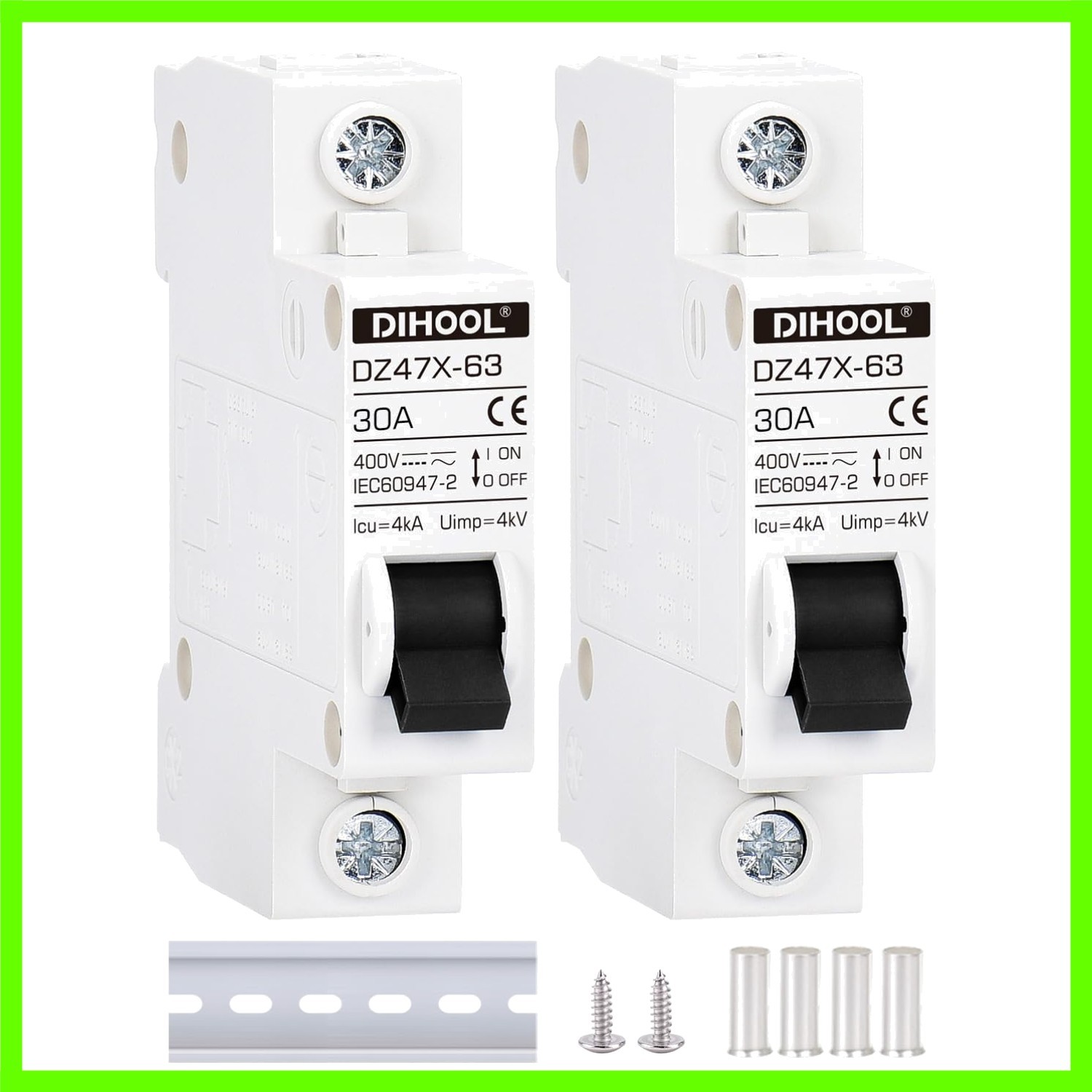 AC/DC Miniature Circuit Breakers, 2 Pack, Single Pole 30 Amp, 12V 24V 48V 400…