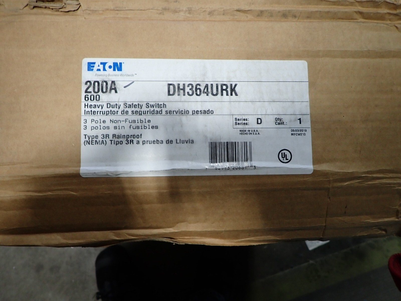 NEW EATON DH364URK 200 amp 600 volt NON Fused 3R OUTDOOR Disconnect
